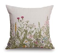 TSSOHU Housse de coussin vintage en coton et lin avec motif floral vert botanique pour maison, canapé, chaise, décoration de ferme, 45,7 x 45,7 cm