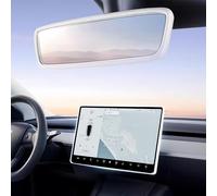 TSTESE Lot de 2 Cadres de Protection compatibles avec Tesla Model 3 Model Y (2019-2024) - Cadre de rétroviseur intérieur en Silicone - Accessoires de décoration pour Console Centrale (Blanc)