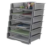 Tstorage Bac à Courrier Corbeille à Courrier Empilables en Plastique pour Dossiers A4, Gris, Lot de 6