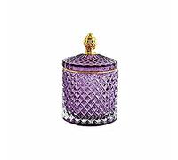 TSTSM Pot de Stockage de Bijoux en Verre, Pot de Bonbons en Verre Cristal, Pot de Stockage de Coton-Tige de Boule de Coton de Bijoux de Dames.-Transparent Purple