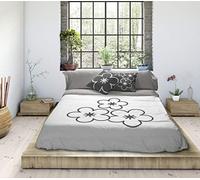 TSUKI Daisy Housse de Couette, Coton, Blanc, Gris, lit 90