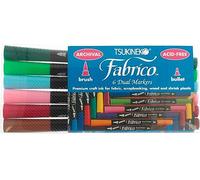 Tsukineko Set 6 feutres pour textile double pointe pinceau/balle plantation d'arbres 3,8/2,3mm. Env.