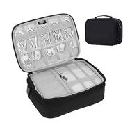 TsunNee Grand sac de rangement de câbles de voyage à double couche, étui de rangement portable pour accessoires électroniques avec 2 compartiments, noir