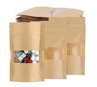 TsunNee Lot de 100 sacs alimentaires en papier kraft, pochettes de stockage alimentaire en papier kraft, sacs d'emballage alimentaire en papier marron avec fenêtre transparente, 9x14 cm