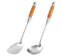 TsunNee Lot de 2 ustensiles de cuisine en acier inoxydable 304 avec spatule wok et louche à soupe avec long manche en bois résistant à la chaleur