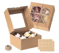 TsunNee Lot de 20 boîtes à cupcakes pop-up en papier kraft à 4 trous avec fenêtre - Réutilisables - Pour pâtisserie, pâtisserie, mariage, anniversaire, Noël