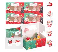TsunNee Lot de 50 boîtes à cupcakes de Noël à 2 trous avec inserts, boîtes à friandises de Noël, boîtes cadeaux pour biscuits, pâtisseries, brownies, fournitures de fête
