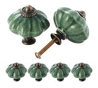 TsunNee Lot de 6 boutons de placard en céramique - élégant, antique, en forme de citrouille, poignées de cuisine, boutons ronds pour meubles en vert