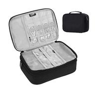 TsunNee Sac de rangement extra large à double couche pour câbles et accessoires électroniques avec 2 compartiments, noir