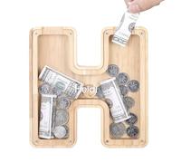 TsunNee Tirelire en bois avec lettres de l'alphabet transparentes - Tirelire pour enfants - Cadeau de Noël, d'anniversaire, décoration d'intérieur