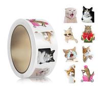 TSUOUKL 1 Rouleau 500 Pièces Autocollants Chat Mignon, Gommettes Animaux Adhésives pour Récompense Enfant, Étiquettes Rondes Dessin Animé pour Scrapbooking École Journal Intime Loisirs Créatifs Déco