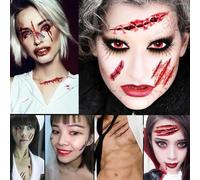 TSUOUKL 10 Feuilles Tatouage Halloween pour Visage Cicatrice Araignée Tatouages,Halloween Femme Homme Ephemere Stickers, Maquillage Adulte Enfant Zombie Vimpire Cosplay Faux Sang