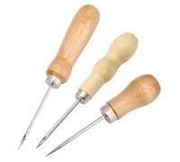 TSUOUKL 3 Pièces Alêne à Coudre avec Manche en Bois, Poinçon Crochet Rond et Troué pour Cuir, Outils de Réparation de Chaussures et Maroquinerie pour Couture Artisanale Bricolage