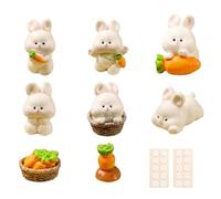 TSUOUKL 8 Pièces Décoration Voiture Lapin Mignon, Ensemble Mini Lapins et Carottes pour Tableau de Bord et Rétroviseur, Accessoires Intérieurs avec Ruban Adhésif Sans Trace