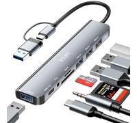 TSUPY Hub USB C 8 en 1, adaptateur multiport USB 3.0 avec 4 ports USB, 1 port USB C, lecteur de carte TF/SD, sortie audio compatible avec MacBook Pro Air et PC/ordinateur portable/téléphone/tablette