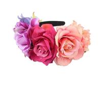 TSWNG Bandeau rose - 13 x 12 x 2,5 cm - Magnifiques fleurs - Couleurs vives - Agréable à porter - Serre-tête pour fêtes, mariages, accessoires photo, Noël, anniversaires, Halloween, jour des morts