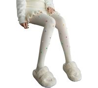 TSWNG Collants Candy pour femme - Collants de clown avec pompons 3D - Collants côtelés avec pois multicolores - Leggings fins - Accessoire de costume de bonbons pour carnaval, fête, festival, Lolita