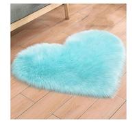 TSWNG Tapis en forme de cœur bleu clair - En fausse fourrure de mouton - Tapis décoratif pour chambre à coucher, salon, descente de lit - Fourrure décorative pour chaise (70 x 90 cm)