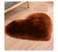 TSWNG Tapis en forme de cœur - Marron - En peau de mouton synthétique - Tapis moelleux - Décoration pour chambre à coucher, salon, descente de lit - Fourrure décorative pour chaise (70 x 90 cm)