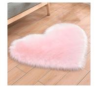 TSWNG Tapis en forme de cœur - Rose - En peau de mouton synthétique - Tapis moelleux en fourrure synthétique - Tapis décoratif pour chambre à coucher, salon, descente de lit - Fourrure décorative pour