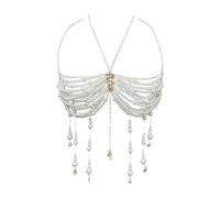 Tsynapter Débardeur orné de perles à la mode avec pompons, bijoux de corps pour femmes, soutien-gorge en chaîne de poitrine pour soirée, chaîne de poitrine avec pompons en perles