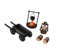 Tsynapter Décoration Miniature de Camping de Table, échelle 1/12, avec Lanterne de feu de Camp, Chariot en Bois, Ensemble de de scène pour Affichage de Photos