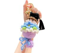 Tsynapter Joli porte-clés chapeau de docteur tricoté, motifs de fleurs, idéal pour les fournitures et décorations de fête de des diplômes, porte-clés en crochet, de diplôme personnalisé
