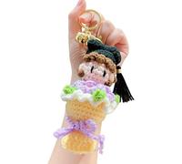 Tsynapter Joli porte-clés chapeau de docteur tricoté, motifs de fleurs, idéal pour les fournitures et décorations de fête de des diplômes, porte-clés en crochet, de diplôme personnalisé
