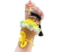 Tsynapter Joli porte-clés chapeau de docteur tricoté, motifs de fleurs, idéal pour les fournitures et décorations de fête de des diplômes, porte-clés en crochet, de diplôme personnalisé