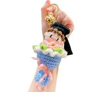 Tsynapter Joli porte-clés chapeau de docteur tricoté, motifs de fleurs, idéal pour les fournitures et décorations de fête de des diplômes, porte-clés en crochet, de diplôme personnalisé