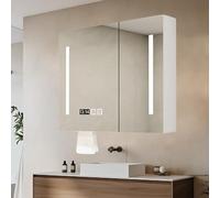 TSYORHSC Miroir de Salle de Bain à LED avec Rangement, Armoire à Pharmacie Murale en Bois avec désembuage, Miroir de vanité de Salle de Bain Armoire à Pharmacie Intelligente avec 3 lumières de couleu