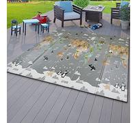 TT Home Chambre Enfant Tapis De Jeux Enfant Pliable Motif Animal Lavable Mappemonde, Couleur:Gris Vert Beige, Dimension:150x200 cm