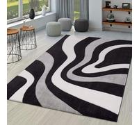 TT Home Salon Tapis De Salon Poils Ras Moderne Aspect 3D Design Géométrique À Vagues, Couleur:Noir, Dimension:120x170 cm
