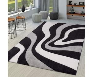 TT Home Salon Tapis De Salon Poils Ras Moderne Aspect 3D Design Géométrique À Vagues, Couleur:Noir, Dimension:80x150 cm