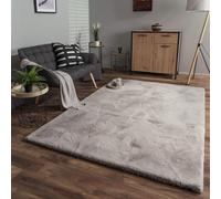 TT Home Salon Tapis Poils Longs Shaggy Fausse Fourrure De Lapin Doux, Couleur: Gris, Dimension:120 cm Rond