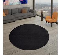 TT Home Salon Tapis Poils Ras Design Uni Moderne Et Intemporel, Couleur: Gris Noir, Dimension:160 cm Rond