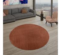 TT Home Salon Tapis Poils Ras Design Uni Moderne Et Intemporel, Couleur: Marron Orange, Dimension:120 cm Rond