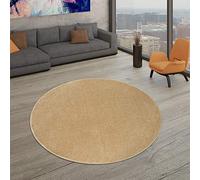 TT Home Salon Tapis Poils Ras Design Uni Moderne Et Intemporel, Couleur:Or, Dimension:120 cm Rond