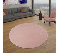 TT Home Salon Tapis Poils Ras Design Uni Moderne Et Intemporel, Couleur: Rose, Dimension:160 cm Rond