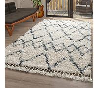 TT Home Shaggy Salon Tapis Poils Longs Moderne Motif À Losanges Carreaux Crème Bleu, Dimension:200x290 cm