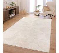 TT Home Shaggy Tapis Chambre Haut Poil Bohème Scandi Abstrait Unis Lavable Geometrique, Couleur:Beige Crème, Dimension:80x150 cm