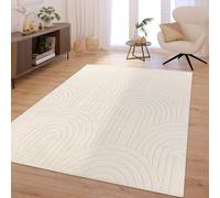 TT Home Shaggy Tapis Chambre Haut Poil Bohème Scandi Abstrait Unis Lavable Geometrique, Couleur:Beige Clair Crème Clair, Dimension:160x220 cm