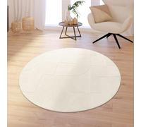 TT Home Shaggy Tapis Chambre Haut Poil Bohème Scandi Abstrait Unis Lavable Geometrique, Couleur:Crème, Dimension:120 cm Rond