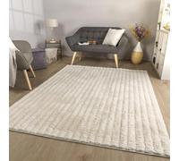 TT Home Shaggy Tapis Chambre Haut Poil Scandi Motif Geometrique Motif Diamant, Couleur:Beige Clair Crème, Dimension:200x280 cm