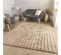 TT Home Shaggy Tapis Chambre Haut Poil Scandi Motif Geometrique Motif Diamant, Couleur:Beige, Dimension:120x160 cm