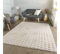 TT Home Shaggy Tapis Chambre Haut Poil Scandi Motif Geometrique Motif Diamant, Couleur:Crème, Dimension:200x280 cm