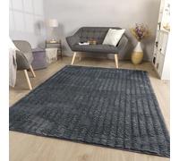 TT Home Shaggy Tapis Chambre Haut Poil Scandi Motif Geometrique Motif Diamant, Couleur:Gris Foncé Anthracite, Dimension:60x100 cm