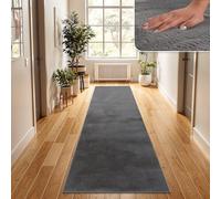 TT Home Shaggy Tapis Haut Poil Peluche Unis Modern, Couleur: Anthracite, Dimension:80x300 cm