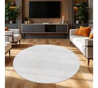 TT Home Shaggy Tapis Haut Poil Peluche Unis Modern, Couleur:Blanc, Dimension:200 cm Rond