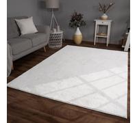TT Home Shaggy Tapis Haut Poil Peluche Unis Modern, Couleur:Blanc, Dimension:60x90 cm